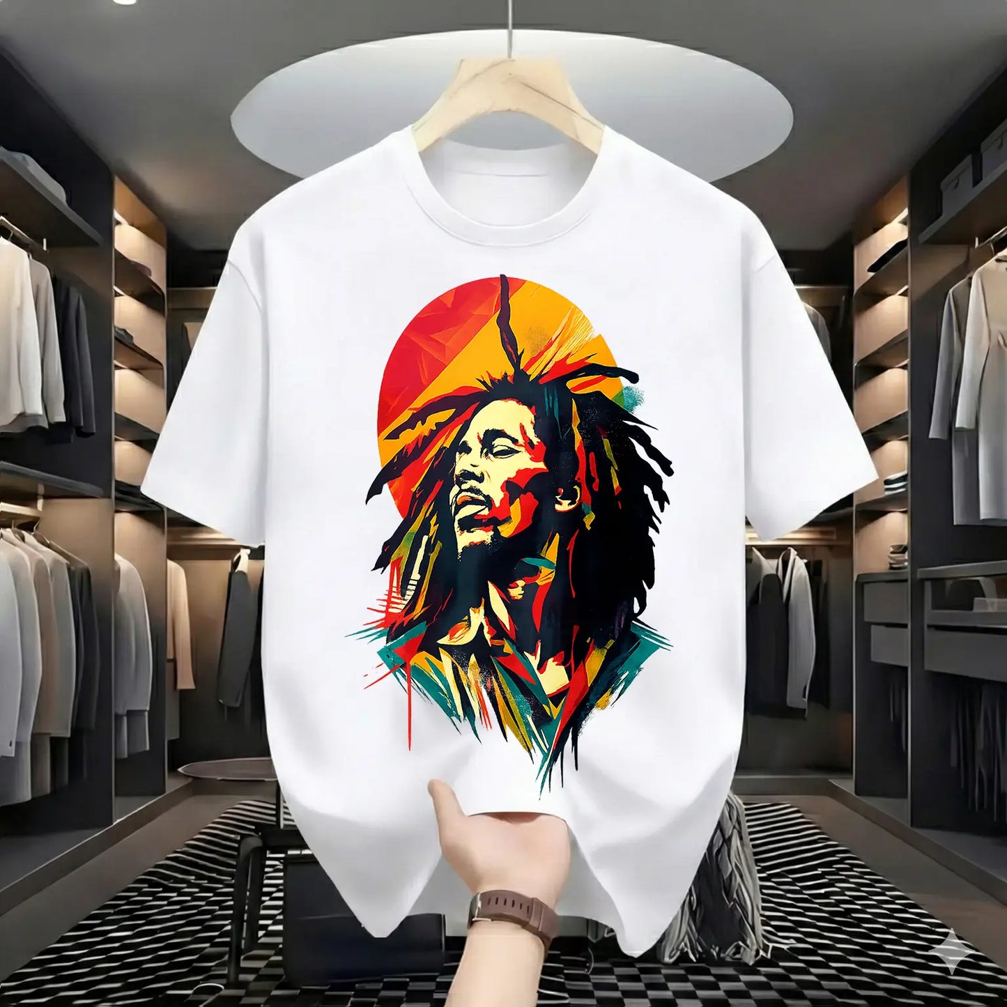 Rhythmic Legends: Iconic Bob Marley Tribute Artistic Tee