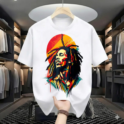 Rhythmic Legends: Iconic Bob Marley Tribute Artistic Tee