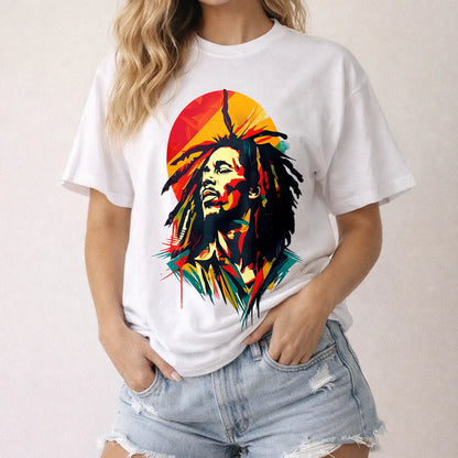 Rhythmic Legends: Iconic Bob Marley Tribute Artistic Tee